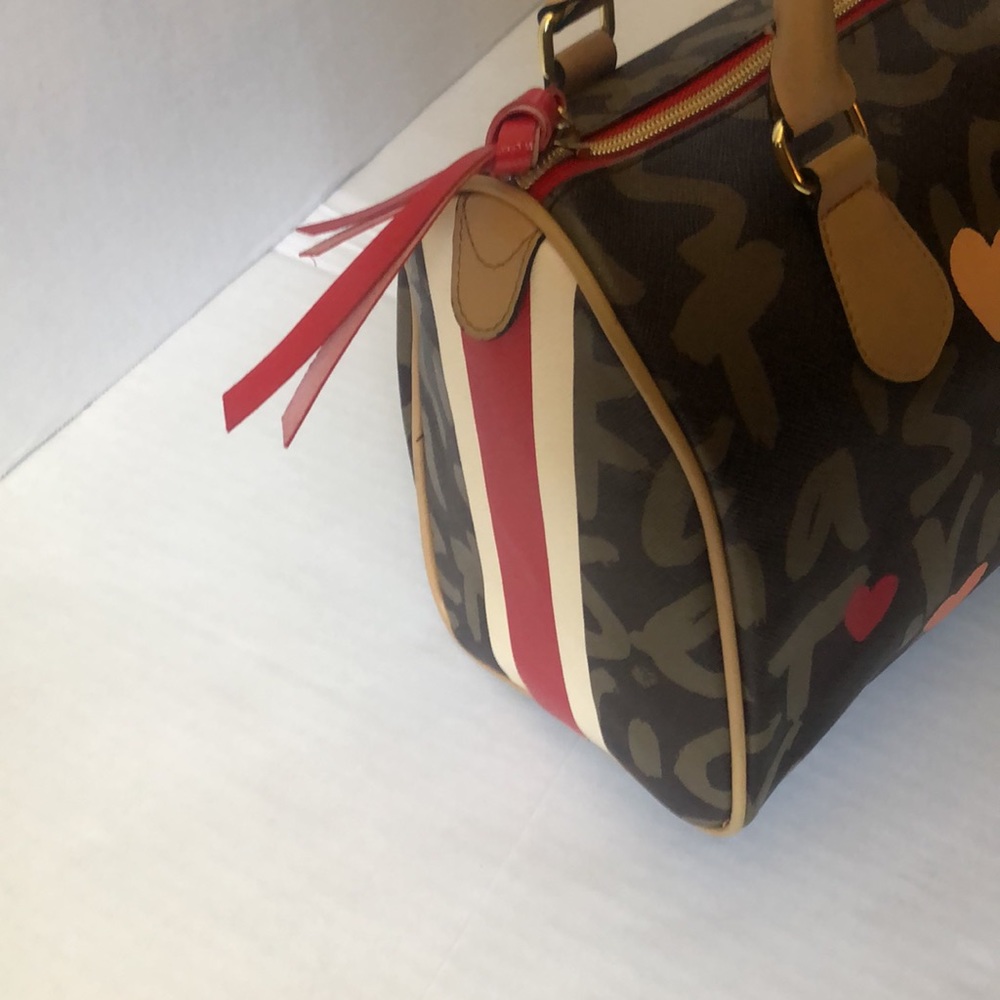 Victoria's Secret Brown Graffiti Heart Satchel with Red and Orange Accents - Picture 4 of 16